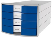 HAN Schubladenbox IMPULS, DIN A4/C4, 4 geschlossene Schubladen, lichtgrau/blau