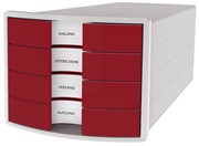 HAN Schubladenbox IMPULS, DIN A4/C4, 4 geschl.Schubladen, lichtgrau/rot