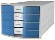 HAN Schubladenbox IMPULS, DIN A4/C4, 4 geschlossene Schubladen, lichtgrau/transluzent-blau