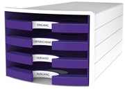 HAN Schubladenbox IMPULS, DIN A4/C4, 4 offene Schubladen, weiß/Trend Colour lila