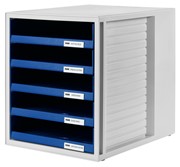 HAN Schubladenbox SCHRANK-SET, DIN A4 und größer, 5 offene Schubl., lichtgrau-blau