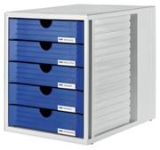 HAN Schubladenbox SYSTEMBOX, DIN A4 und größer, 5 geschl. Schubladen, lichtgrau-blau