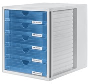 HAN Schubladenbox SYSTEMBOX, DIN A4 u. größer, 5 geschl. Schubladen, transl.-blau