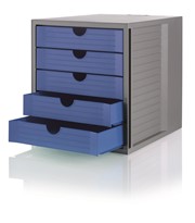 HAN Schubladenbox SYSTEMBOX KARMA, DIN A4, 5 geschlossene Schubladen, grau/öko-blau