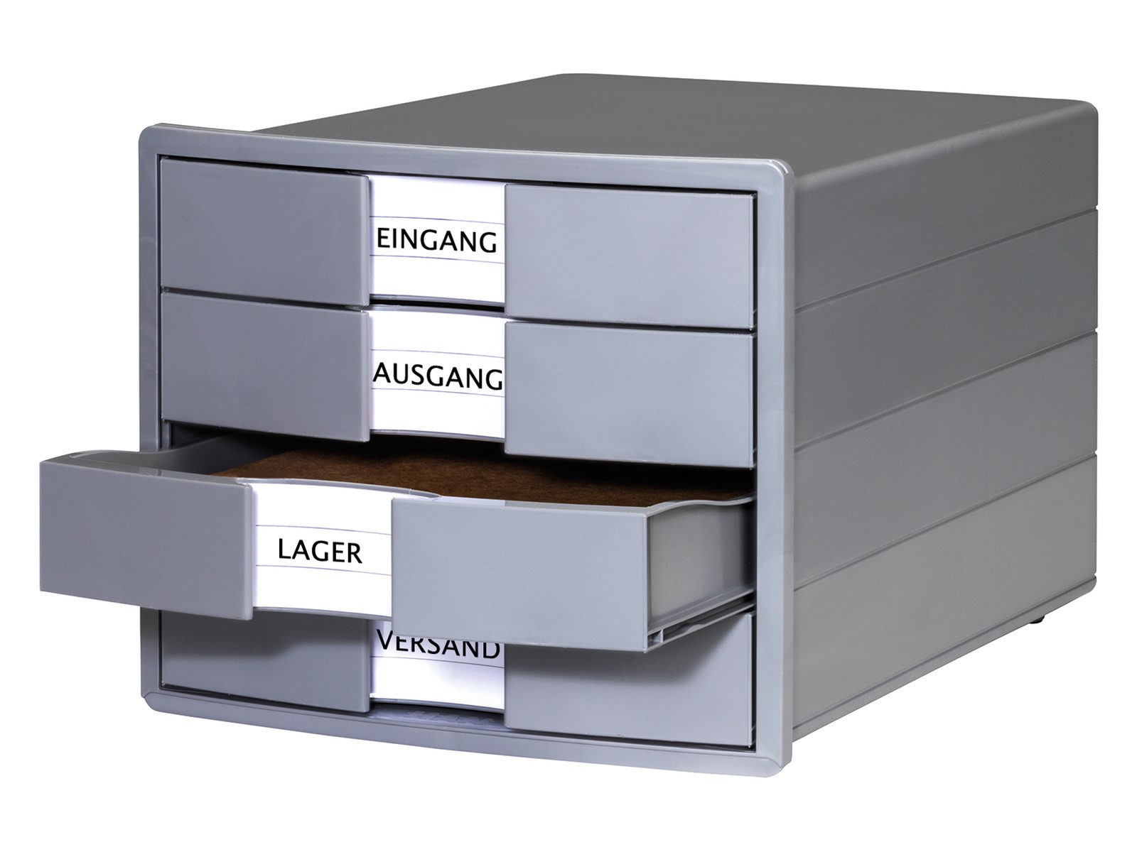 HAN Ladenbox Impuls 2.0 KARMA min. 80% gerecycled kunststof met 4 gesloten laden voor DIN A4/C4 incl. etiketten, uittrekblokkering, meubelvriendelijke rubberen voetjes, 10128-18, grijs