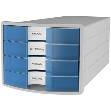 HAN 1012-64 - Schubladenbox IMPULS, DIN A4/C4, 4 geschlossene Schubladen, lichtgrau/transluzent-blau