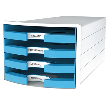 HAN 1013-54 - Schubladenbox IMPULS, DIN A4/C4, 4 offene Schubladen, weiß/Trend Colour hellblau
