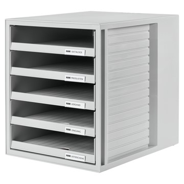 HAN 1401-11 - Schubladenbox SCHRANK-SET, DIN A4 und größer, 5 offene Schubladen, lichtgrau