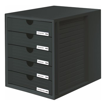HAN 1450-13 - Schubladenbox SYSTEMBOX, DIN A4 und größer, 5 geschlossene Schubladen, schwarz