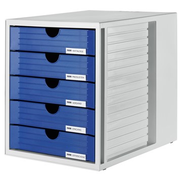 HAN 1450-14 - Schubladenbox SYSTEMBOX, DIN A4 und größer, 5 geschl. Schubladen, lichtgrau-blau