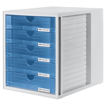 HAN 1450-64 - Schubladenbox SYSTEMBOX, DIN A4 u. größer, 5 geschl. Schubladen, transl.-blau