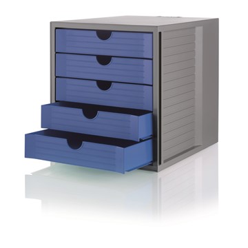 HAN 14508-16 - Schubladenbox SYSTEMBOX KARMA, DIN A4, 5 geschlossene Schubladen, grau/öko-blau