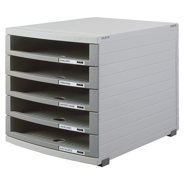 HAN 1505-0-19 - Schubladenbox CONTUR, DIN A4/B4/C4, 5 offene Schubladen, lichtgrau-dunkelgrau