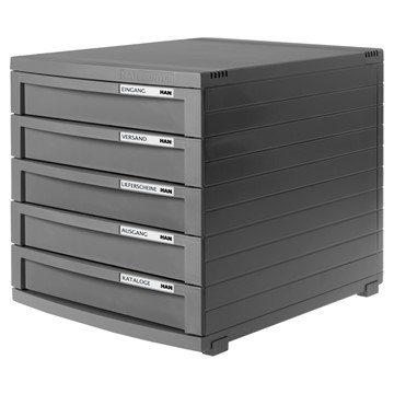 HAN 1505-191 - Schubladenbox CONTUR, DIN A4/B4/C4, 5 geschlossene Schubladen, dunkelgrau