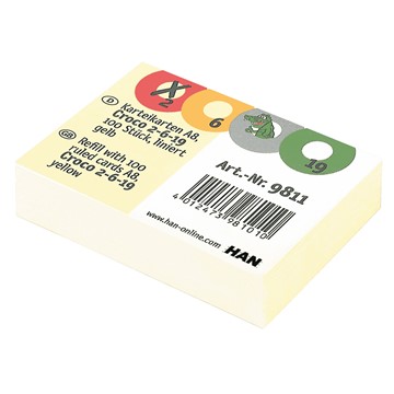 HAN 9811 - Karteikarten für CROCO 2-6-19, DIN A8 quer, Karteikarton 190 g/m², liniert, gelb