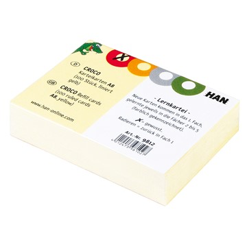 HAN 9812 - Karteikarten für CROCO DIN A8 quer, stabiler Karteikarton , liniert, gelb