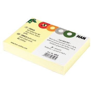 HAN 9813 - Karteikarten für CROCO DIN A7 quer, Stabiler Karteikarton , liniert, gelb