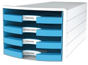 HAN Schubladenbox IMPULS, DIN A4/C4, 4 offene Schubladen, weiß/Trend Colour hellblau